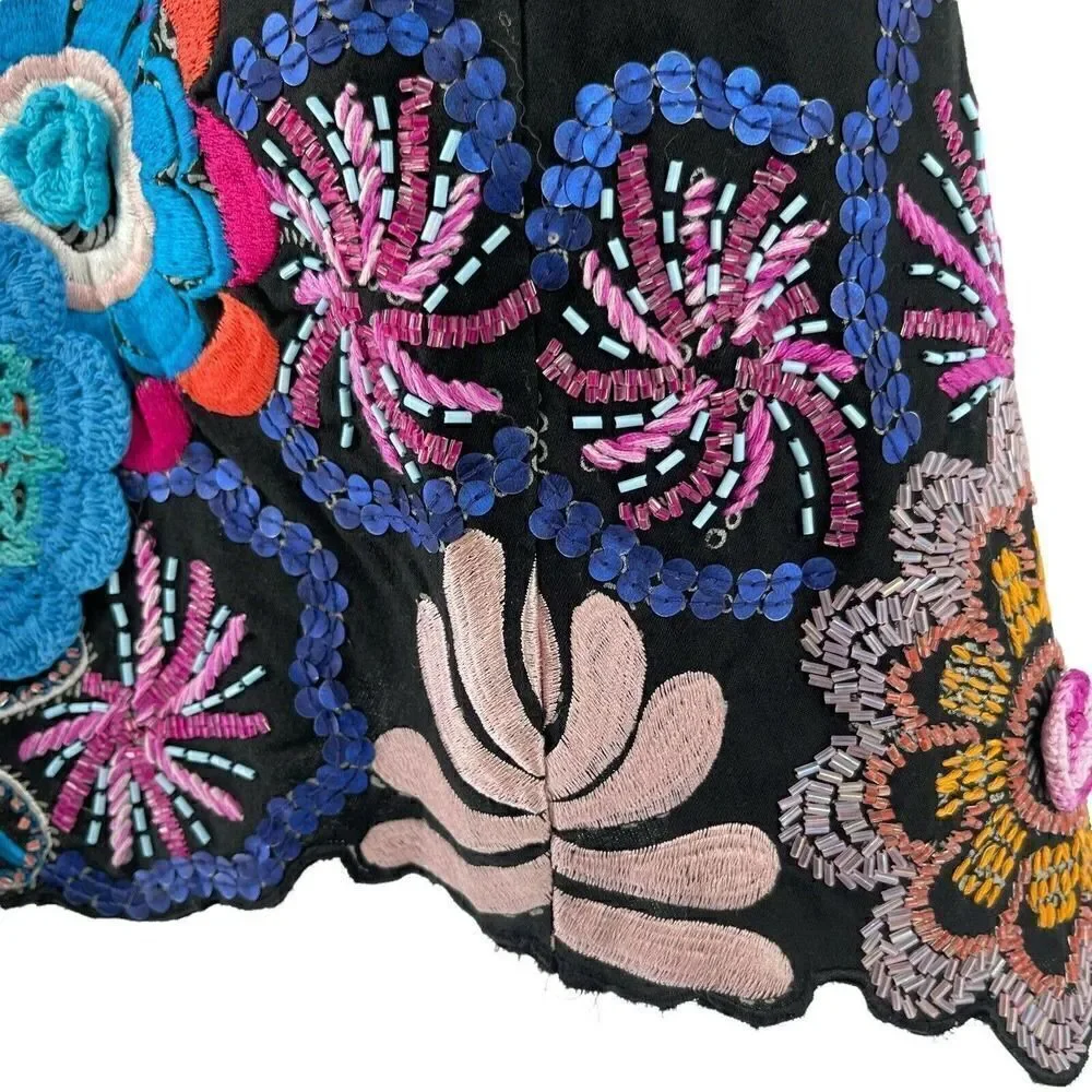 Bohemian Crochet Beaded Embroidered A Line Skirt Size 10 Vanity Collection Black